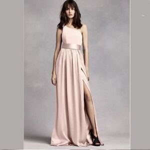 NWT Vera Wang White Blush Pink One Shoulder Gown Prom/Bridesmaids Dress Size 6